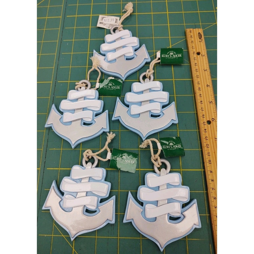 NEW Kurt Adler Resin Blue Anchor Ornament Coastal Beach Nautical